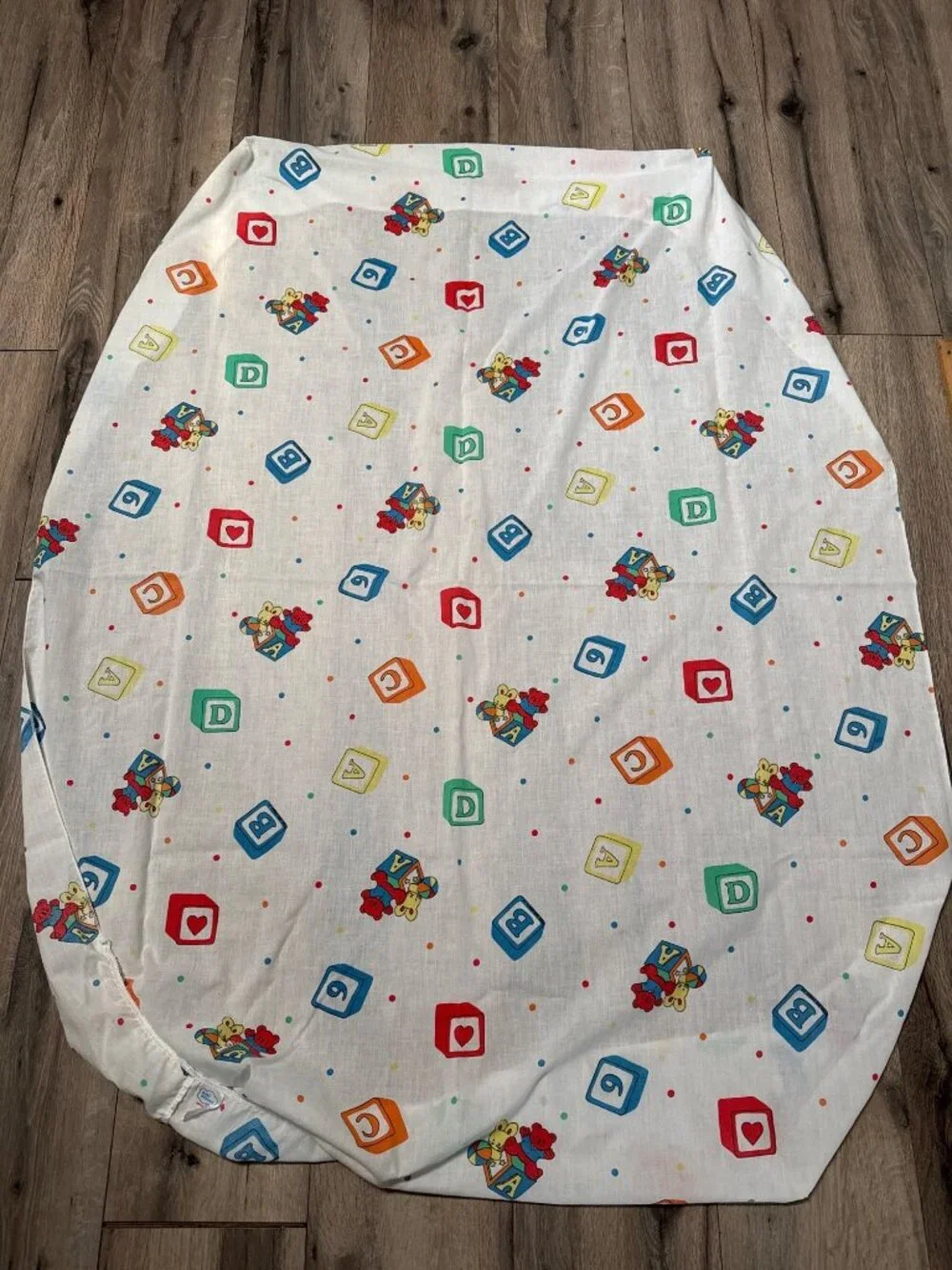 Baby Dreams Crib Sheet ABC Blocks Teddy Bears Pattern White Background Made In U